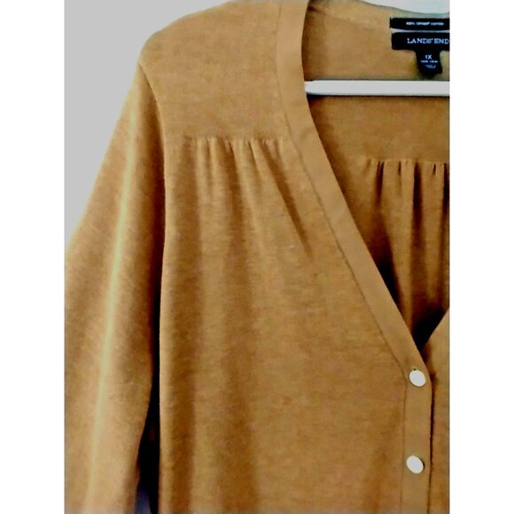 Lands End Womens Cardigan 3/4 Sleeves Supima Cotton Sweater Ginger Brown- 1X - Picture 2 of 8